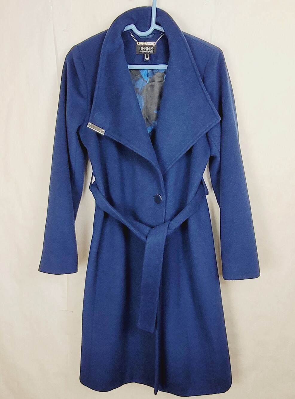 Dennis Basso blue mid length wool trench coat Size 4 Old Money Quiet Luxury